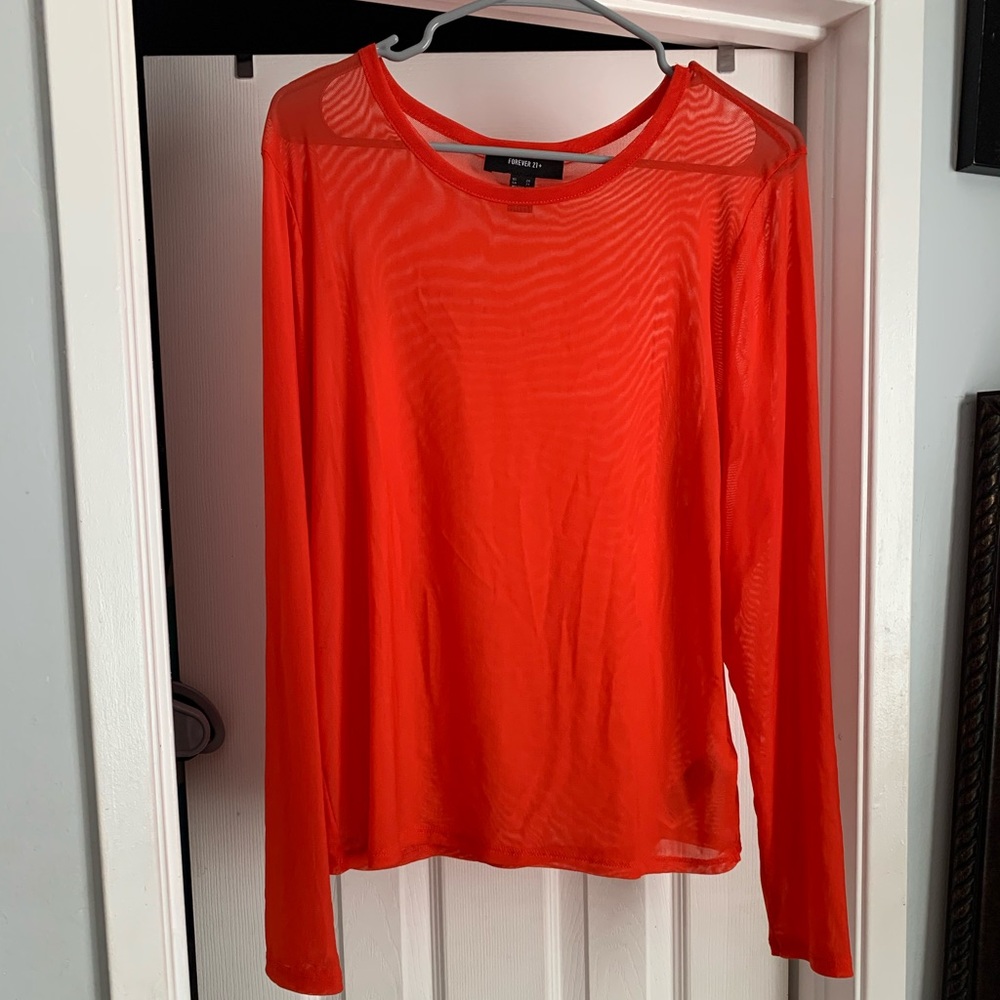 Orange see through long sleeve shirt